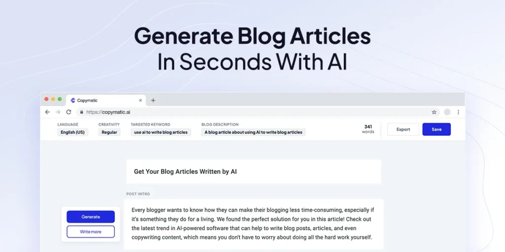 Copymatic Blog Article Generator