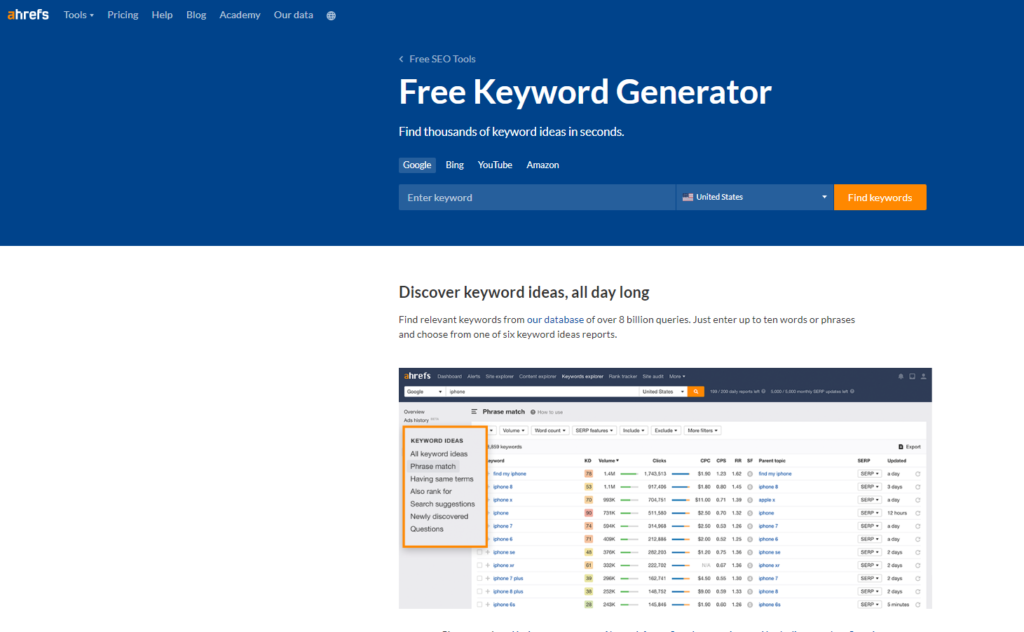 Free Keyword Generator Ahrefs